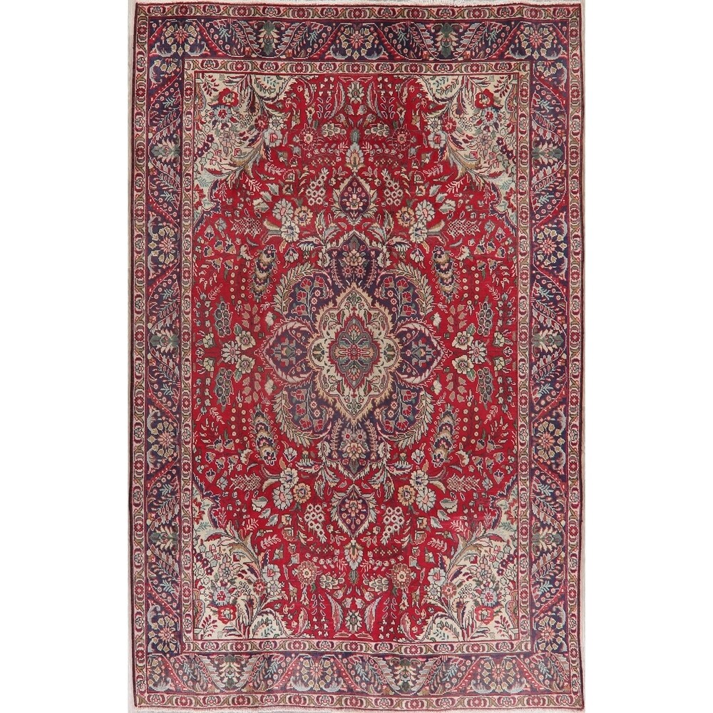 Overstockfloral Oriental Tabriz Persian Area Rug Handmade Living Room Carpet 6 6 X 9 9 6 6 X 9 9 Red Navy Blue Dailymail