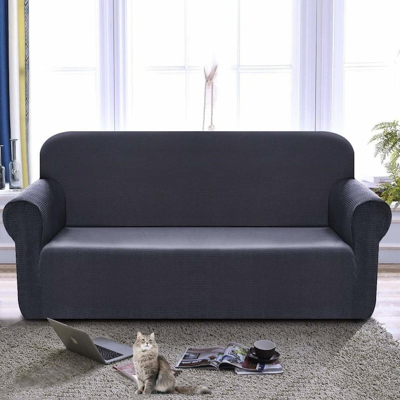 Enova Home High Stretch Loveseat Cover 1 Piece Couch Covers, Lounge Covers for 2 Cushion Couch - N/A - Grey