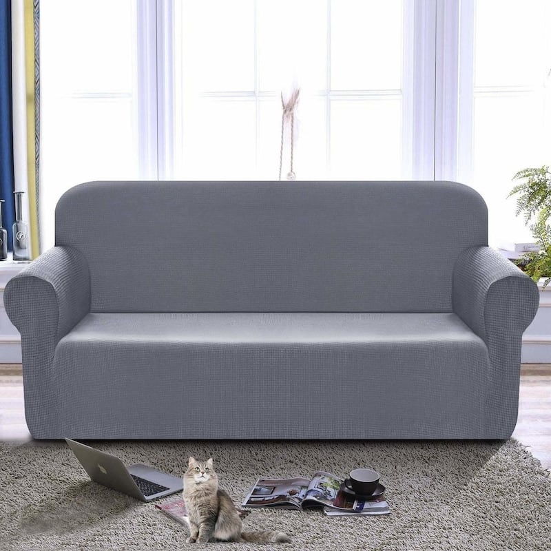 Enova Home High Stretch Loveseat Cover 1 Piece Couch Covers, Lounge Covers for 2 Cushion Couch - N/A - Light Grey