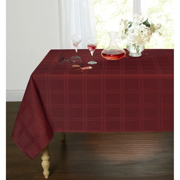 Plaid & Tartan Stain Resistant & Spill-Proof Fabric Oblong Tablecloth 60" x 102" Burgundy