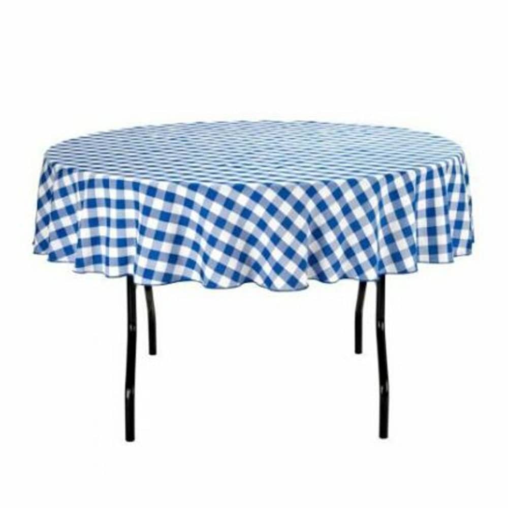 Polyester Gingham Checkered Round Tablecloth 90 Blue White 29859986 Gingham Checkered Round Tablecloth