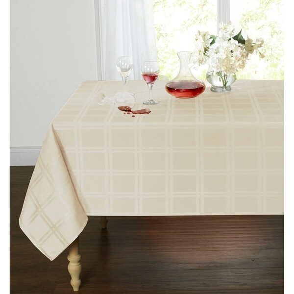 Plaid & Tartan Stain Resistant & Spill-Proof Fabric Oblong Tablecloth 60" x 84"" Beige