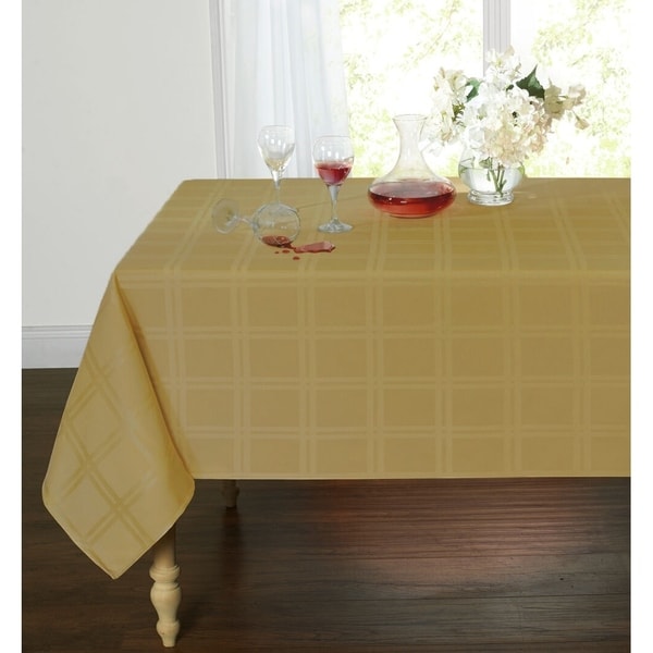 Plaid & Tartan Stain Resistant & Spill-Proof Fabric Oblong Tablecloth 60" x 84" Gold