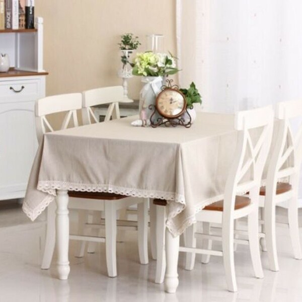 Cotton and Linen Simple White Tablecloth 54" x 80"