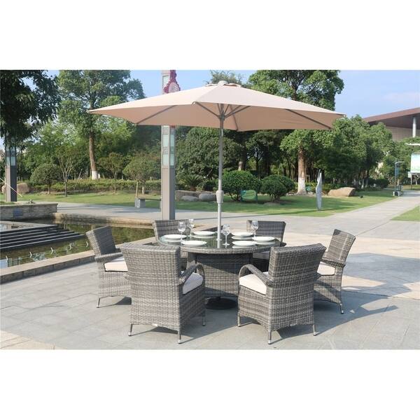 Shop Eton Chair 7 Piece Rattan Dining Set By Direct Wicker With Cushions No Umbrella On Sale Overstock 29860550 Brown