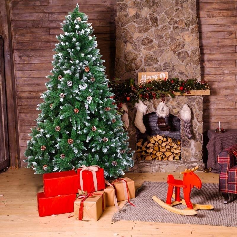 Flocked Unlit Faux Christmas Tree w/ Pine Cone Accents