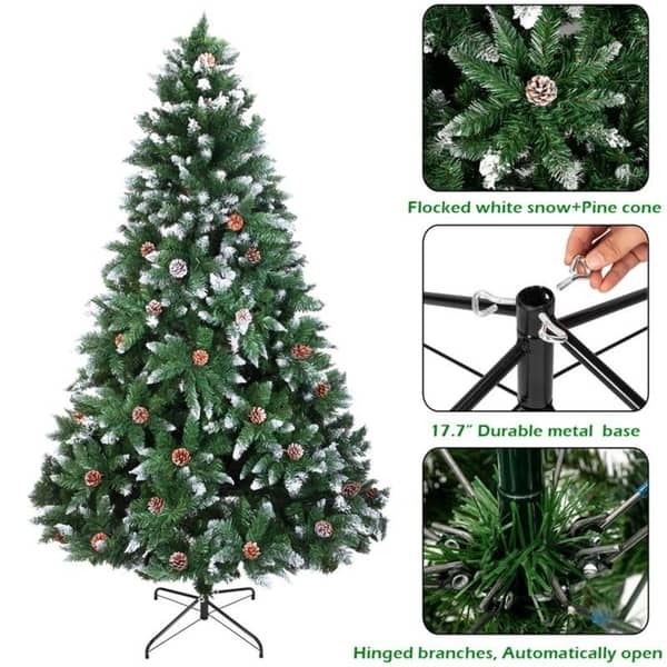 Shop Artificial Christmas Tree 6 7 Foot Flocked Snow Trees Pine Cone Decoration Unlit On Sale Overstock 29860635 6 Foot