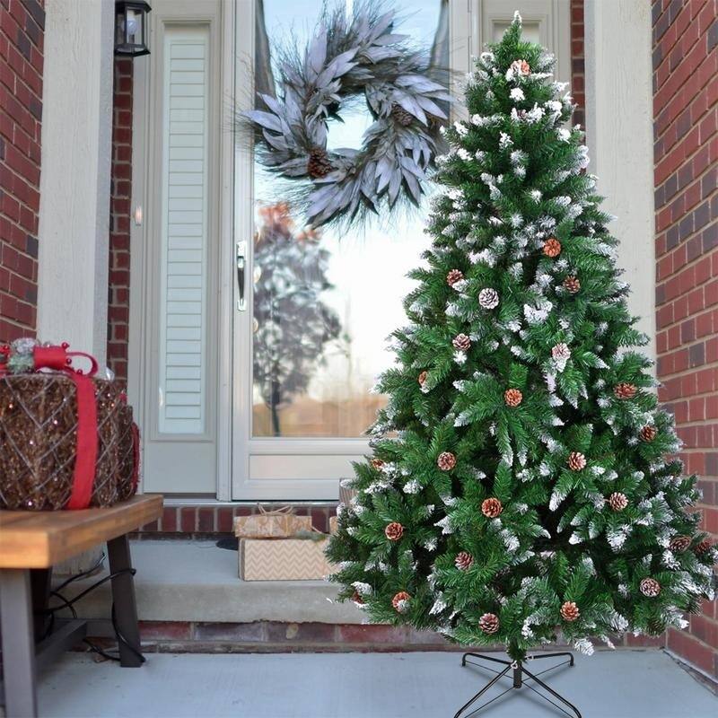 Flocked Unlit Faux Christmas Tree w/ Pine Cone Accents