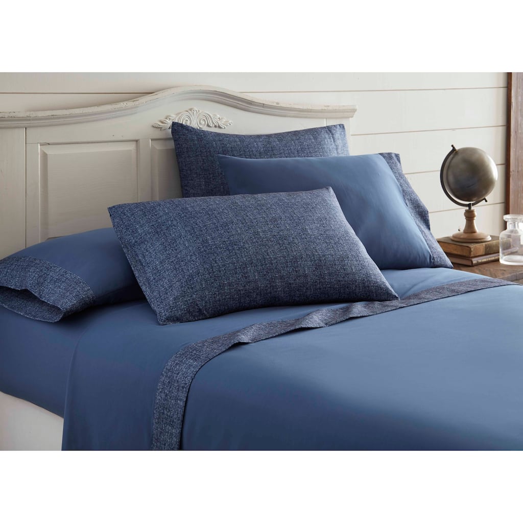 Dunkirk 6 Piece King Size Chambray Denim Sheet Set with The Urban Port,Gray and White