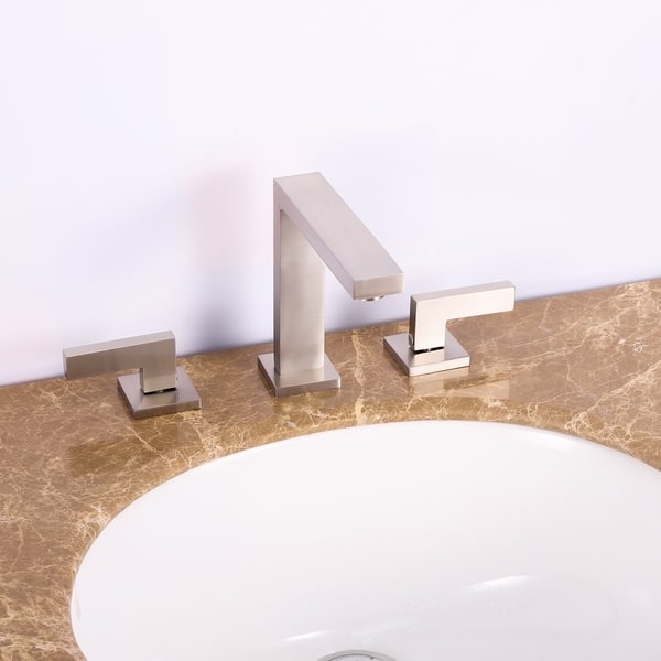 slide 2 of 5, Eviva Sleek 2 Handles (3 Holes) Brushed Nickel Bathroom Sink Faucet