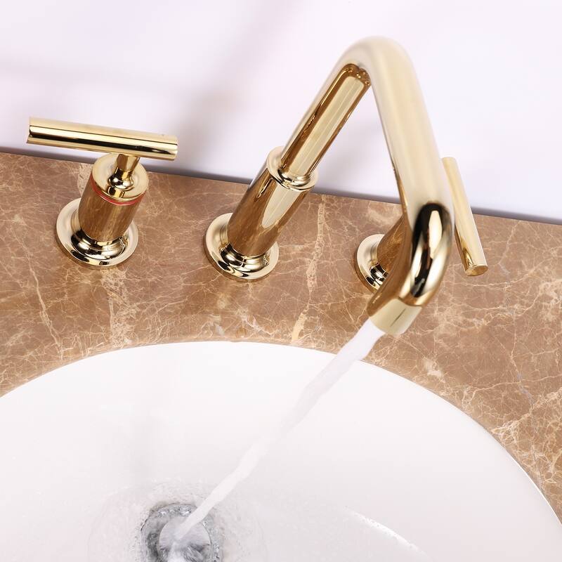 Eviva Purist 2 Handles (3 Holes) Gold Coated Bathroom Sink Faucet