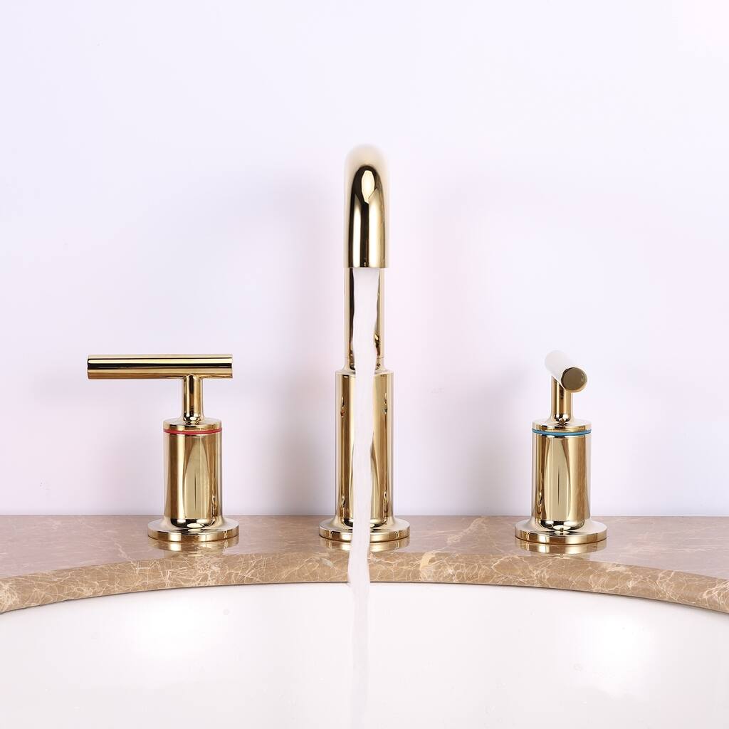 Eviva Purist 2 Handles (3 Holes) Gold Coated Bathroom Sink Faucet