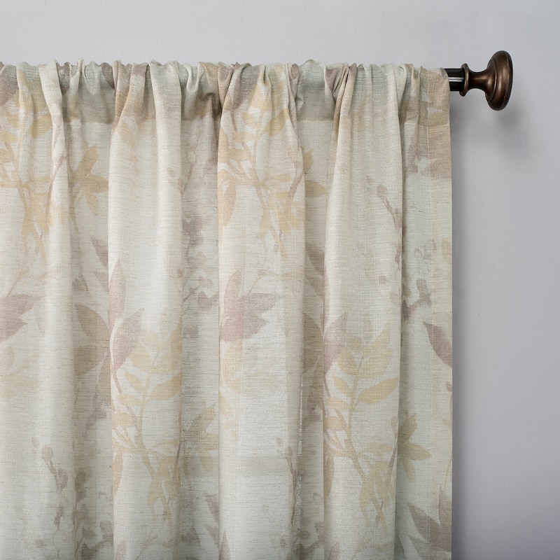 No. 918 Hilary Watercolor Floral Linen Blend Semi-Sheer Rod Pocket Curtain Panel, Single Panel