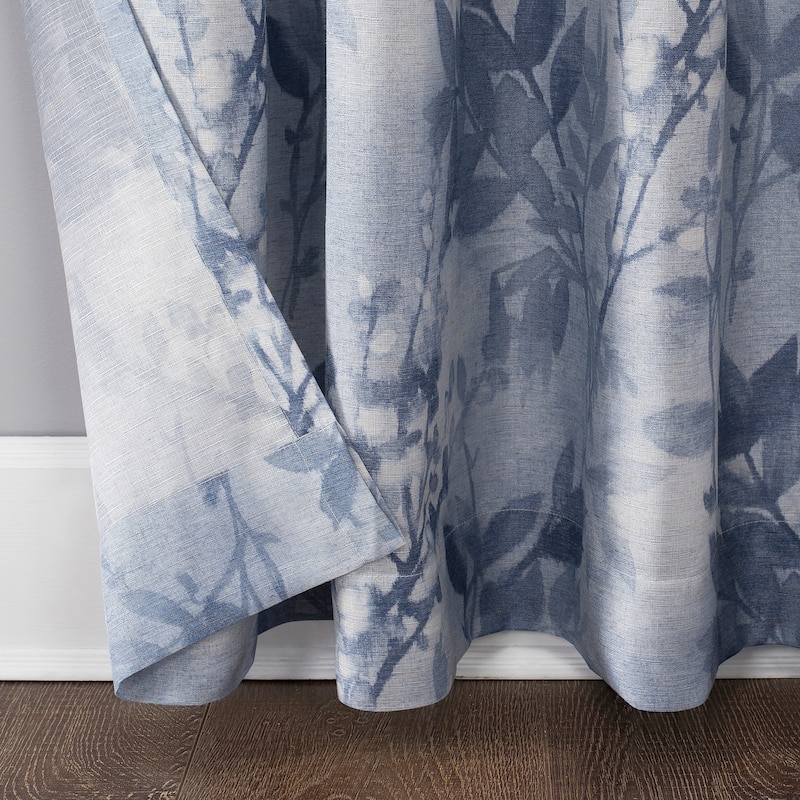 No. 918 Hilary Watercolor Floral Linen Blend Semi-Sheer Rod Pocket Curtain Panel, Single Panel