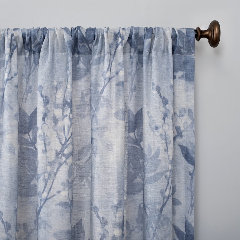 No. 918 Hilary Watercolor Floral Linen Blend Semi-Sheer Rod Pocket Curtain Panel, Single Panel