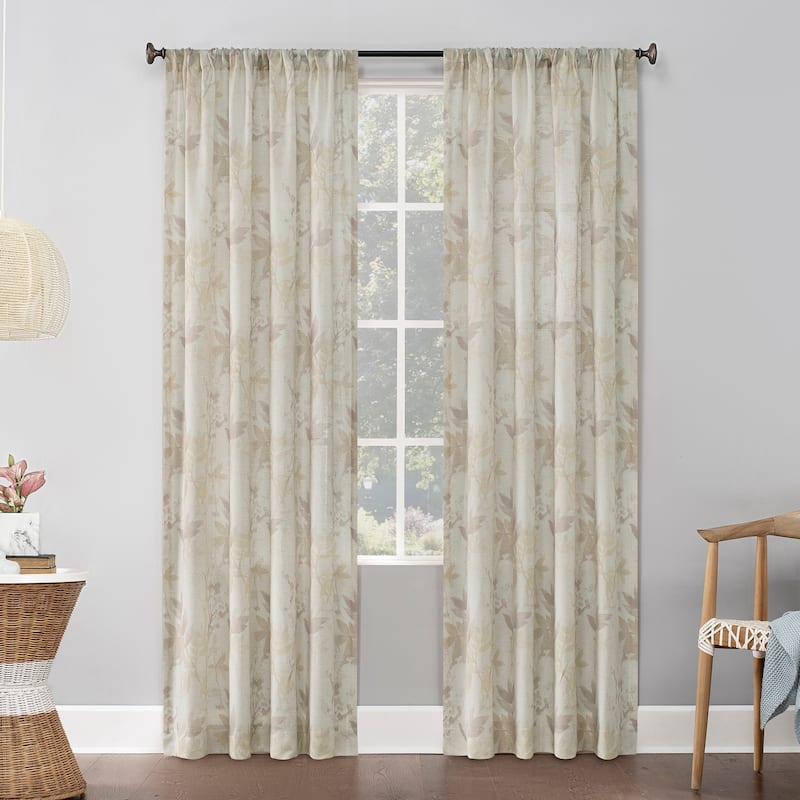 No. 918 Hilary Watercolor Floral Linen Blend Semi-Sheer Rod Pocket Curtain Panel, Single Panel - 54 x 84 - Blush
