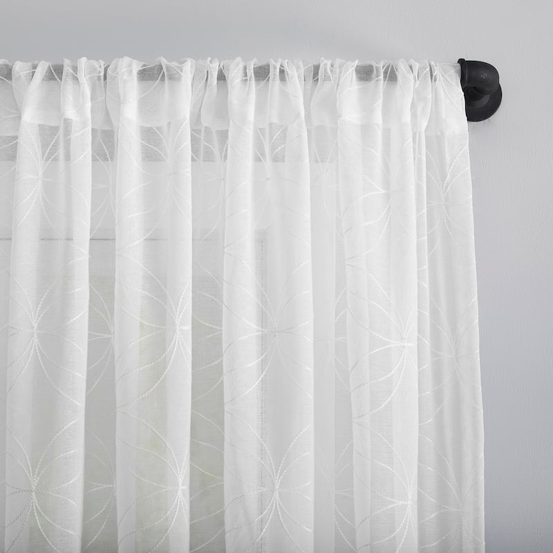 No. 918 Tamaryn Embroidered Trellis Sheer Rod Pocket Curtain Panel, Single Panel