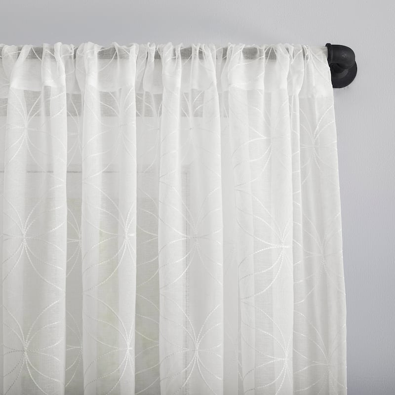 No. 918 Tamaryn Embroidered Trellis Sheer Rod Pocket Curtain Panel, Single Panel