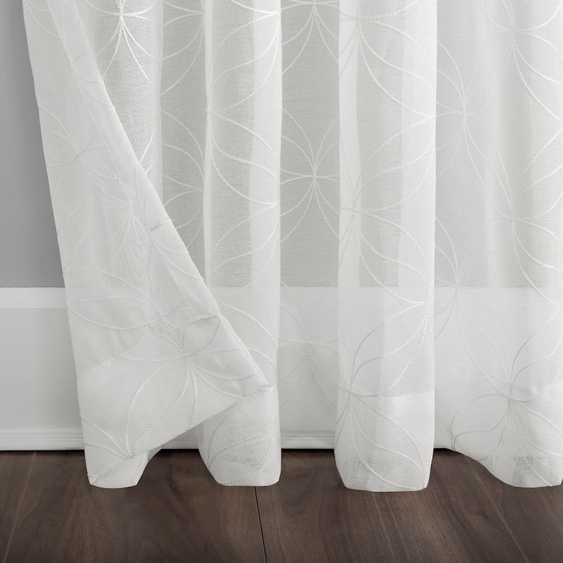 No. 918 Tamaryn Embroidered Trellis Sheer Rod Pocket Curtain Panel, Single Panel