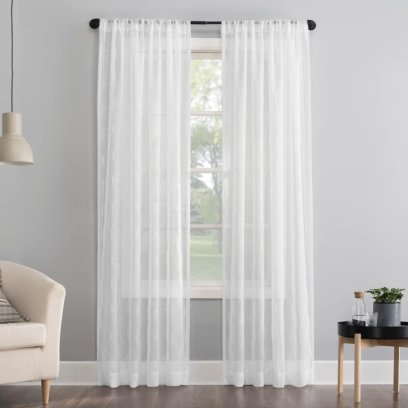 No. 918 Tamaryn Embroidered Trellis Sheer Rod Pocket Curtain Panel, Single Panel - 50 x 63 - White