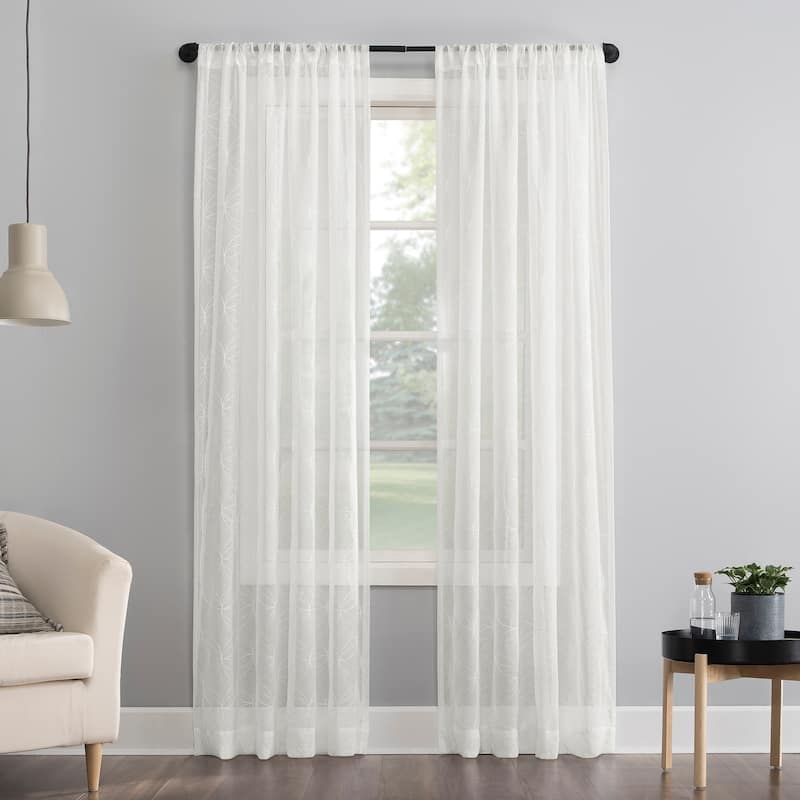 No. 918 Tamaryn Embroidered Trellis Sheer Rod Pocket Curtain Panel, Single Panel - 50 x 63 - Ivory
