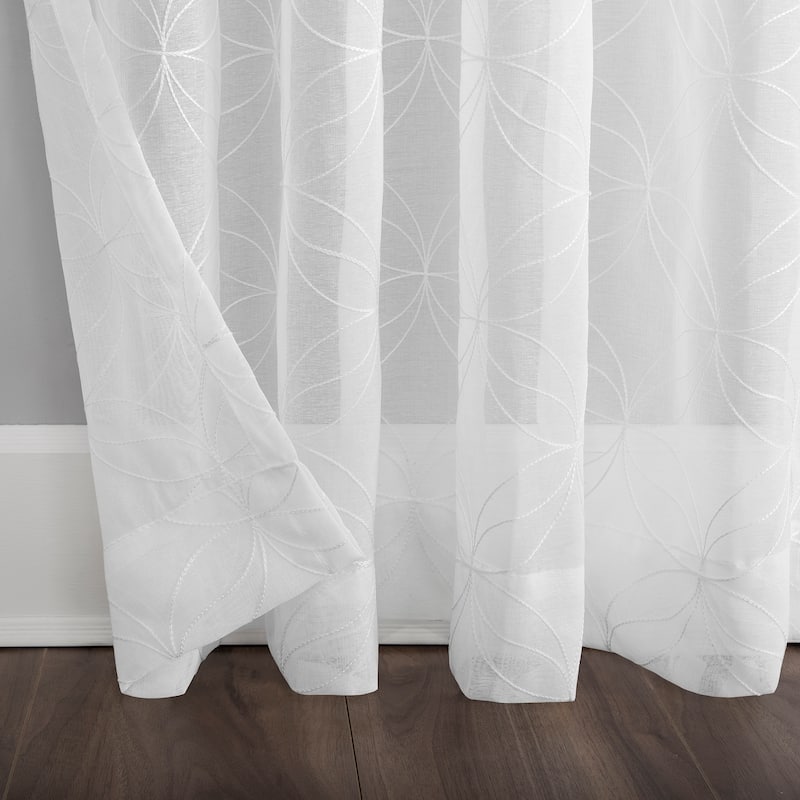No. 918 Tamaryn Embroidered Trellis Sheer Rod Pocket Curtain Panel, Single Panel