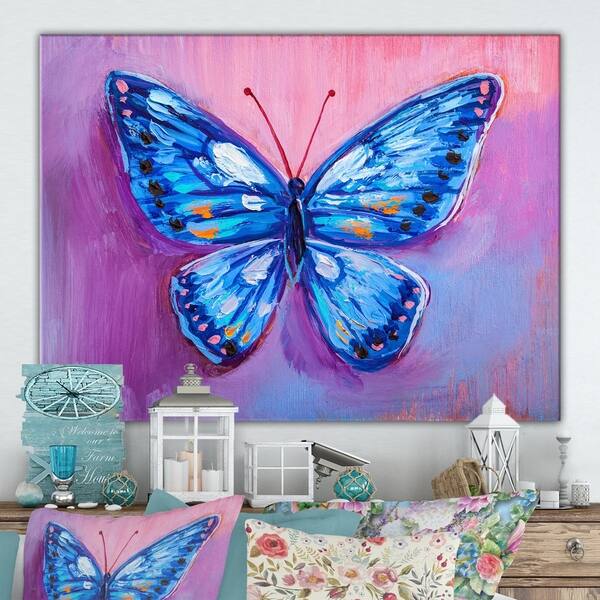 Shop Designart Oil Painting Of Blue Butterfly Cottage Canvas