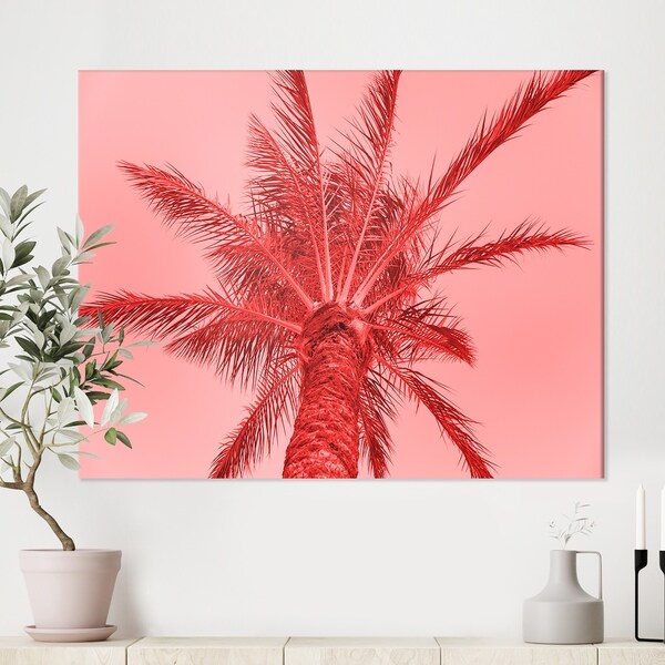 Designart 'Palm tree on summer card' Tropical Canvas Wall Art