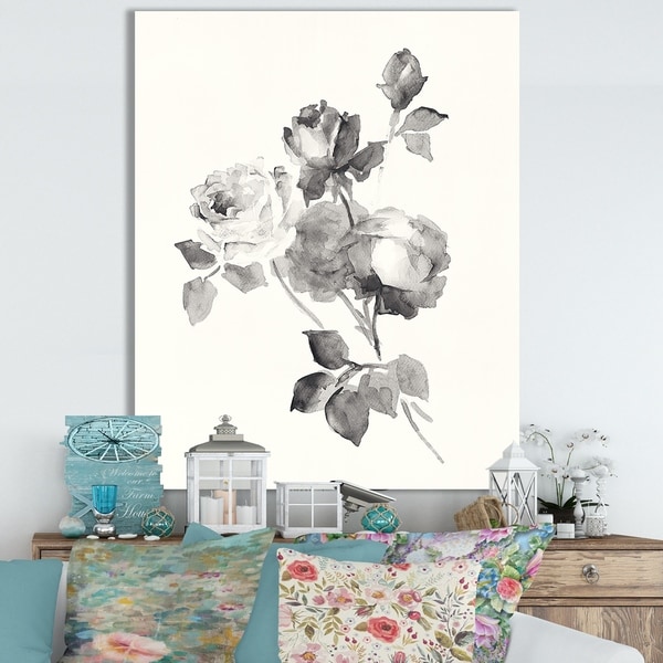 Porch & Den 'Rose Blossoms Gray' Cottage Canvas Wall Art