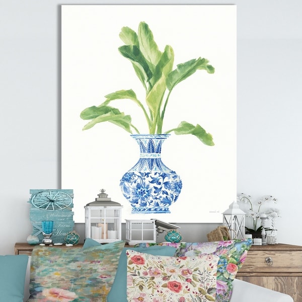 Designart 'Palm Chinoiserie White I' Cottage Canvas Wall Art