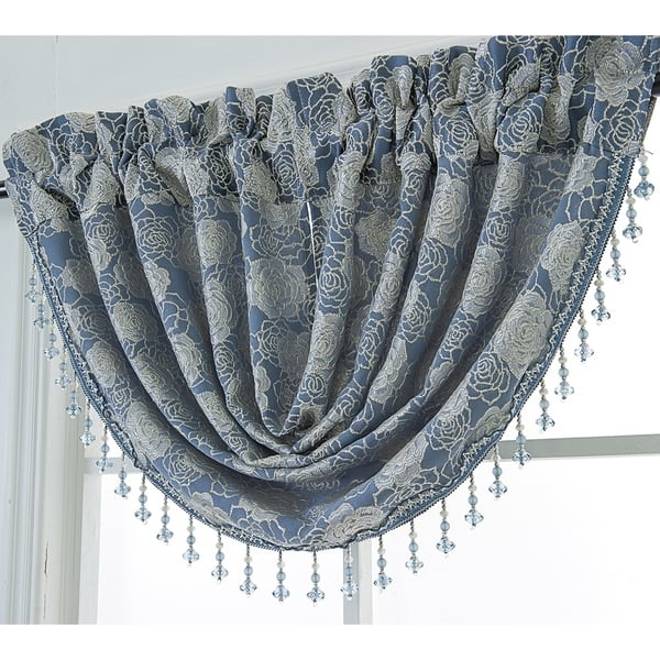 New~Lovely LEILA Matelasse 52/"x144/" Beaded Scarf Window Valance~Mauve//Taupe