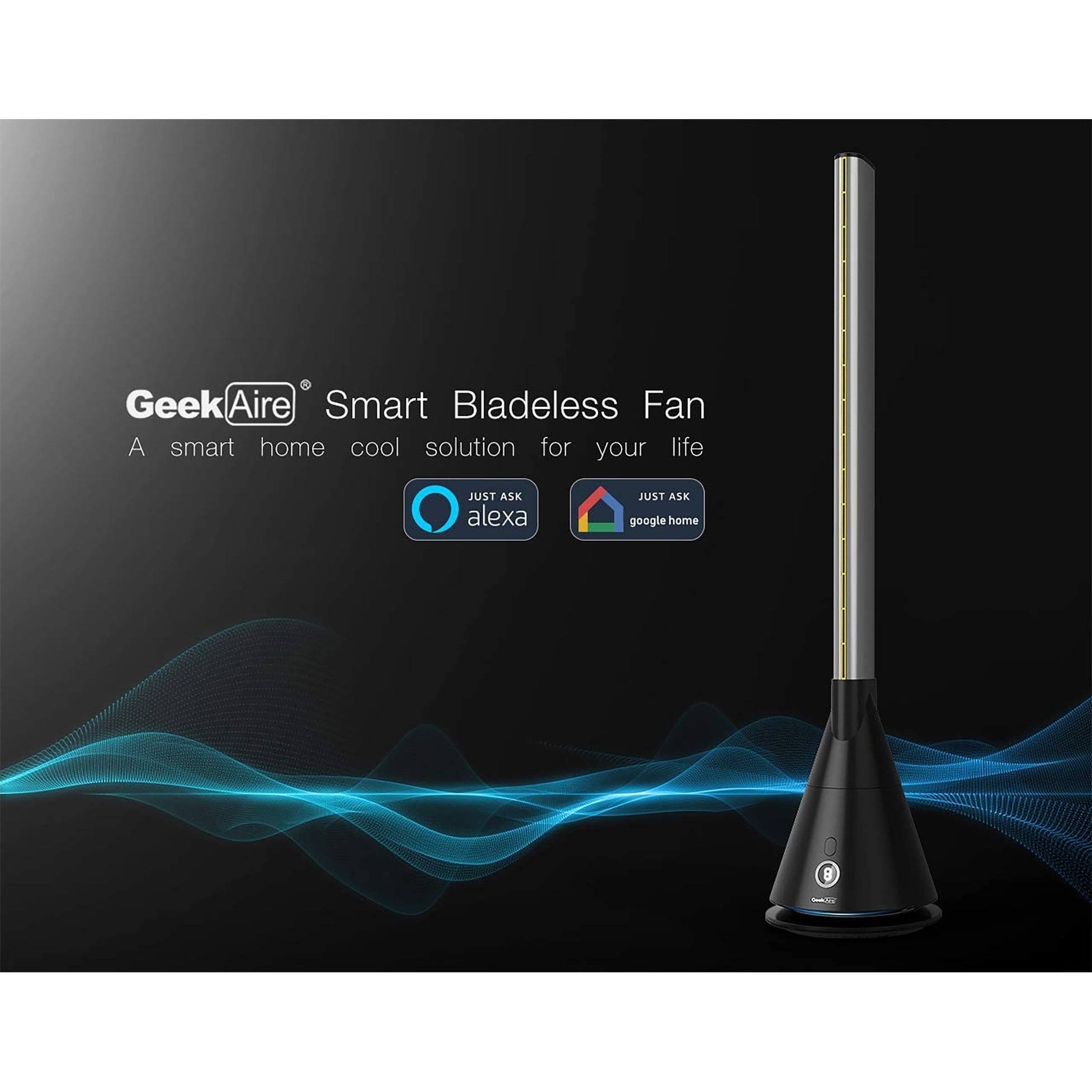 Geek Aire BF1S 40 Inch Bladeless Tower Fan Oscillating 9 Speed and Remote Black