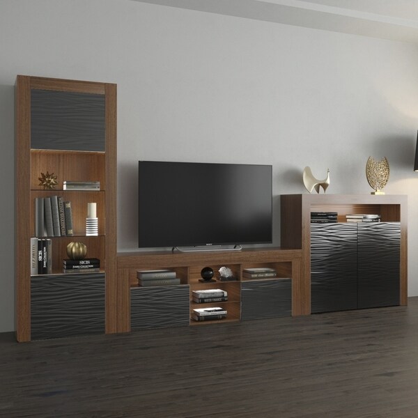 MEBLE FURNITURE /& RUGS Milano Set 2D-BK-BK Modern Wall Unit Entertainment Center