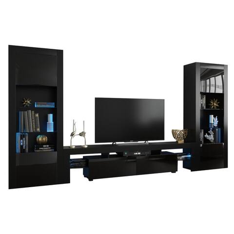 Milano Set 200-BK-BK Modern Wall Unit Entertainment Center