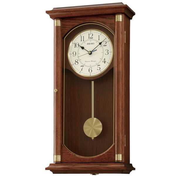 slide 1 of 1, Seiko Rectangular Wall Clock with Pendulum and Dual Chimes
