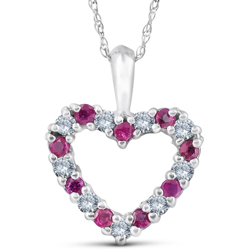 1/2ct Ruby & Diamond Heart Pendant 14 Karat White Gold 1/2" Tall