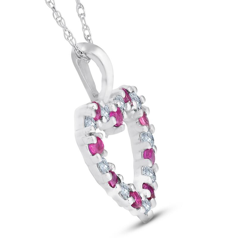 1/2ct Ruby & Diamond Heart Pendant 14 Karat White Gold 1/2" Tall
