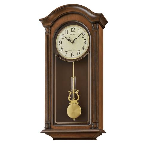 Seiko Gold Tone & Arched Wall Clock with Pendulum and Dual Chimes