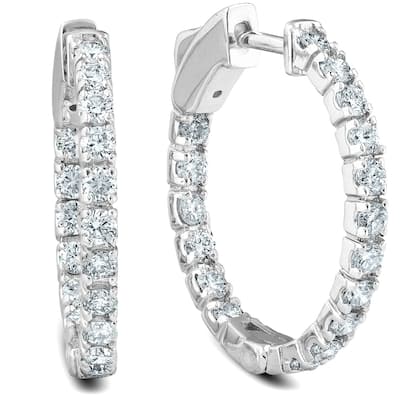 1.07Ct Diamond Inside Outside Hoops Womens Earrings 14k White Gold 1"Tall