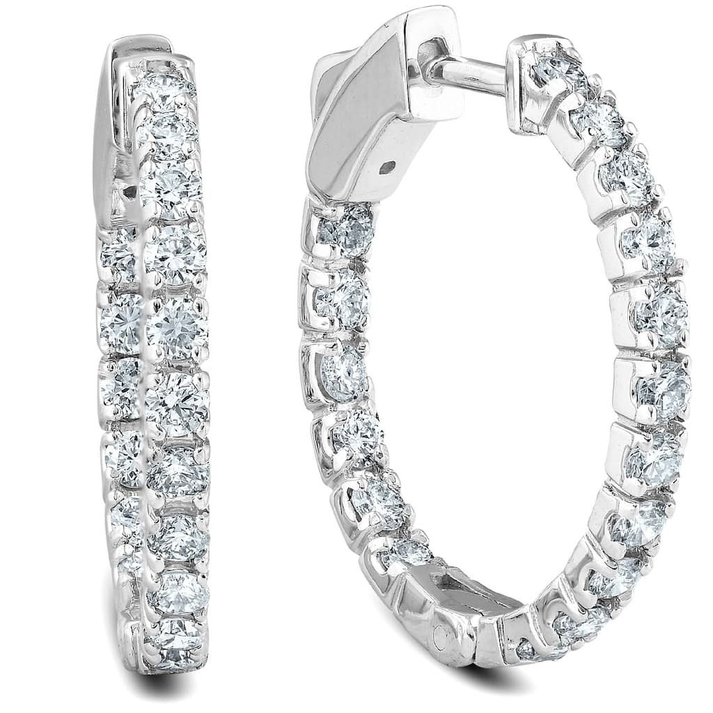Bliss Diamond 1.07Ct Diamond Inside Outside Hoops Womens Earrings 14k White Gold 1"Tall