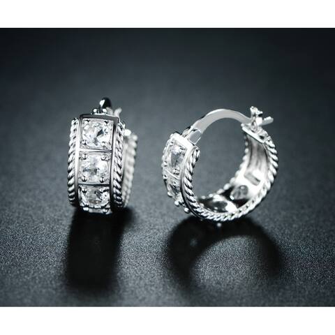 Rhodium Plated & Crystal Huggie-Hoop Earrings Made with Swarovski Elements