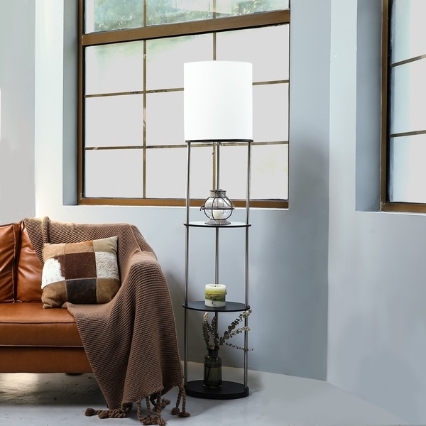 CO-Z 63-inch Modern Etagere Floor Lamp with 3 Wood Storage Shelves