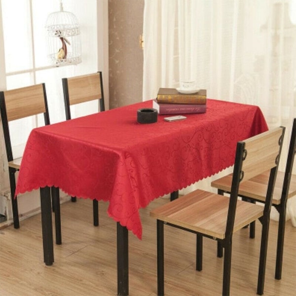 Jacquard Weave Peony Table Cloth 59" x 82" Red