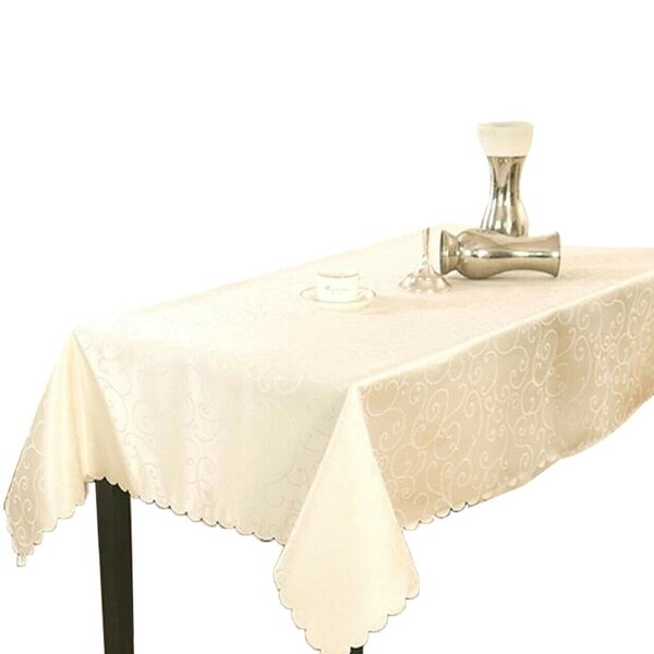 Jacquard Weave Peony Table Cloth 59" x 82" Beige