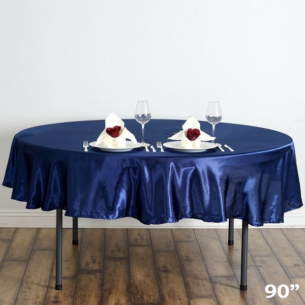 Satin Round Tablecloth 90" Navy Blue