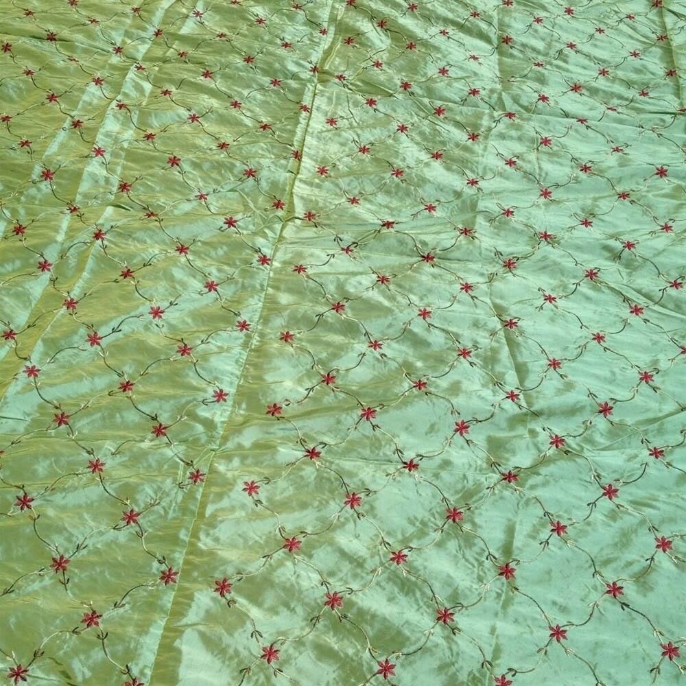 Custom Made Pale Green Taffeta Embroidered Round Tablecloth 132"