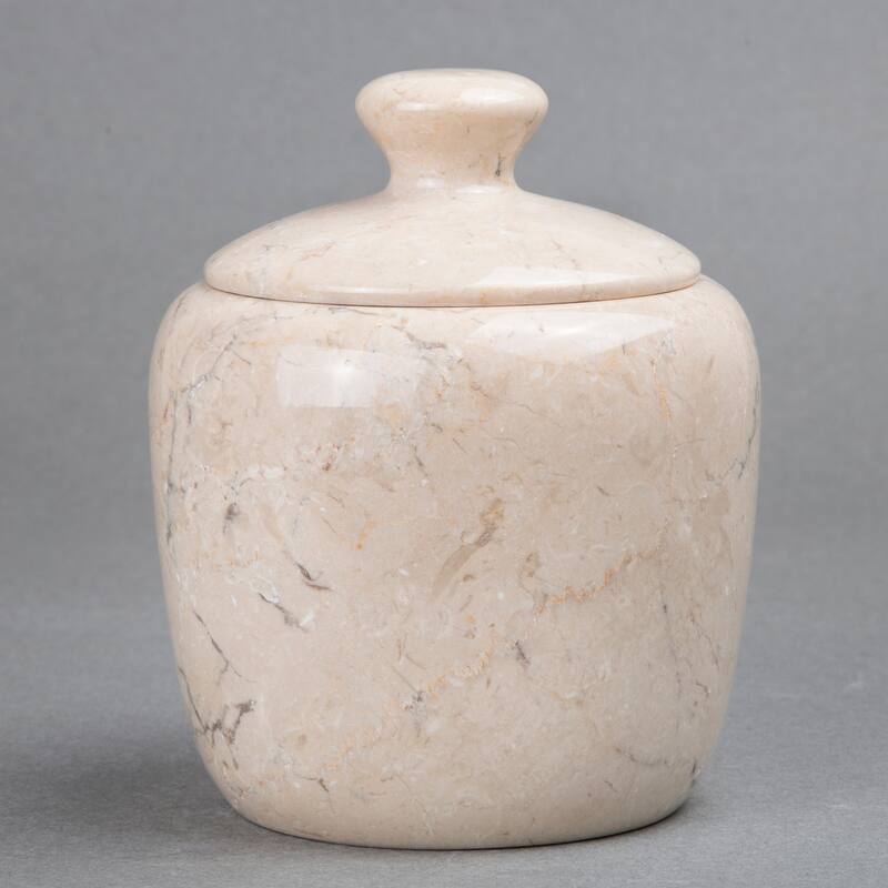 Creative Home Boulder Collection Champagne Marble Cotton Ball Swab Holder, Bathroom Storage Jar - Beige