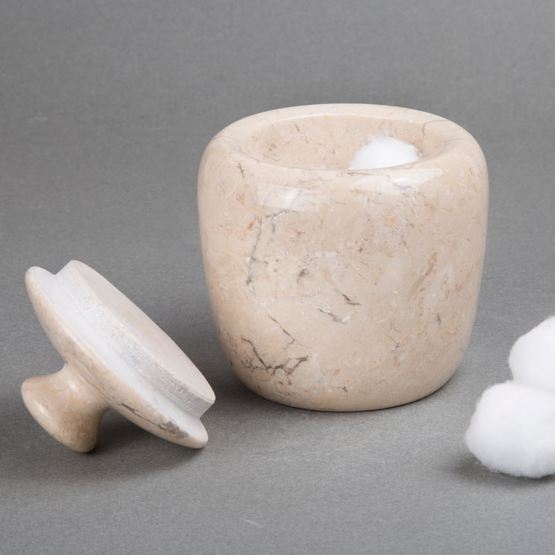 Creative Home Boulder Collection Champagne Marble Cotton Ball Swab Holder, Bathroom Storage Jar - Beige