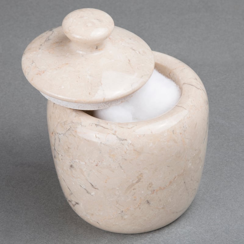 Creative Home Boulder Collection Champagne Marble Cotton Ball Swab Holder, Bathroom Storage Jar - Beige