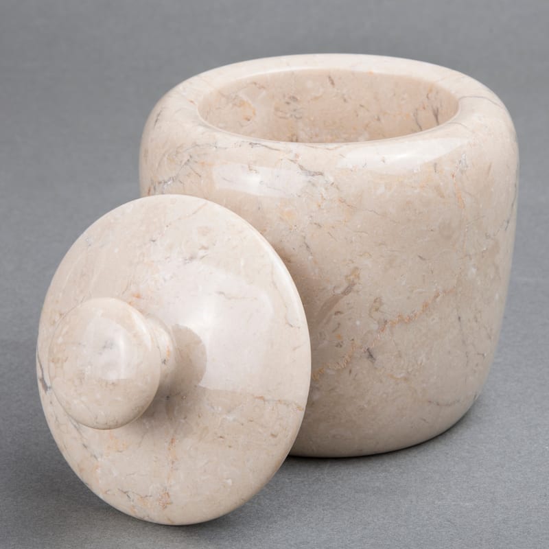 Creative Home Boulder Collection Champagne Marble Cotton Ball Swab Holder, Bathroom Storage Jar - Beige